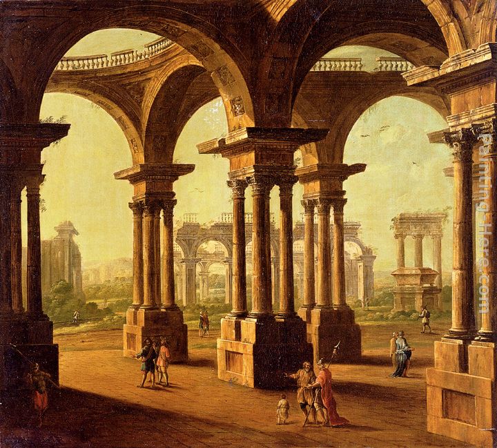 Cappricio Of Roman Ruins with Classical Figures painting - Antonio Joli Cappricio Of Roman Ruins with Classical Figures art painting